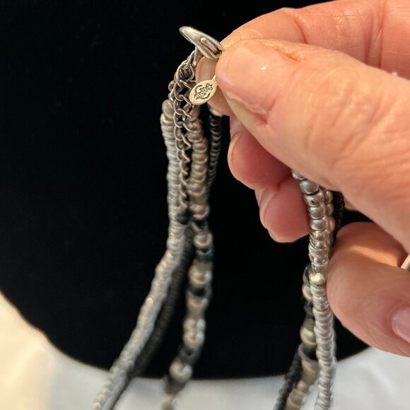 Vintage Premier Designs 3 Strand Black & Silver Glass Bead Necklace - Picture 7 of 8